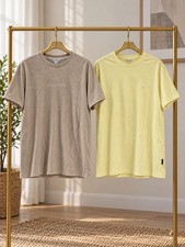 Calvin Klein Men's T-Shirts L Lot of 2 Beige Yellow Crew Neck Logo Short Sleeve picture