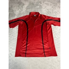 Nike Vintage Center Swoosh Red Black Quarter Zip Tennis Polo Shirt Mens Medium picture