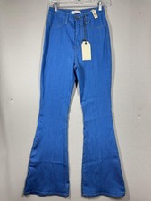 Vibrant M.I.U Jeans Womens 9 W28 Blue Flare High Rise Stretch Made USA 2000s Y2K picture