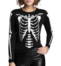 Womens Halloween Costumes Shirts Casual Skeleton Rib Cage Graphic Womens T Shirt picture