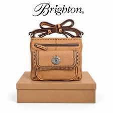 Brighton Tan Pebbled Leather Whipstitch Crossbody Organizer Bag Medallion picture
