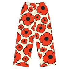 Retro Poppy Floral Wide Leg Pants Adult Red Orange Mod Print Lounge Pants picture