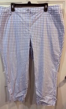 TALBOTS Heritage Seersucker Capri Length Summer Pants Ankle Cropped Blue White picture