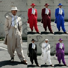 British Men's Zoot Suit Peak Lapel Wedding Tuxedo Party Prom Long Coat Pant 2pcs picture