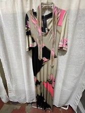 Vintage 70s Leonard Paris Silk Jersey Maxi Dress Taupe Black Pink Floral Sash  picture