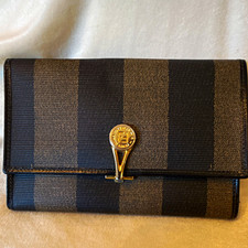 Fendi Women's Wallet Canvas & Leather Brown Black Striped Folding Credit Card picture