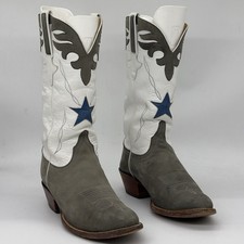 Vtg Men's Lucchese Classics Handmade Star Gray White Cowboy Nubuck Boots 9.5 D picture