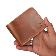 Genuine Handmade Full Grain Pure Leather Bifold Wallet For Men, Slim and Natural picture