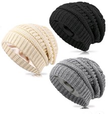 Bocaoying 3 Pack Satin Lined Beanie for Women, Warm Slouch Winter Hats with Silk picture