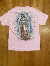 Fruit of the Loom Our Lady of Guadalupe Virgin Mary Pink Crew Tee Cotton picture