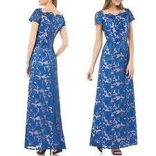 NWT JS Collections Illusion Lace Scallop Square Neck A-Line Gown Size 8 picture