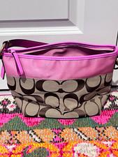 💕 Y2K Coach Signature Khaki Pink Stripe Shoulder Bag Monogram Vintage 11957 picture