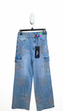 Vibrant M.i.U. XPT150 Rhinestone Star Cargo Jeans Womens Sz 5 NWT High Waist Y2K picture