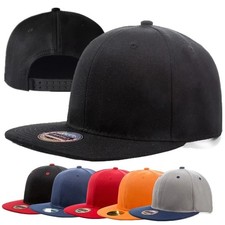 Premium Solid Fitted Cap Baseball Cap Hat, Flat Bill / Brim NEW picture