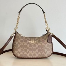 NWT Coach Teri Shoulder Bag Canvas Leather Brown CV933 Fast Shipping picture