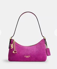 NWT‼️Coach Emeilia Shoulder Bag in Suede Magenta Leather Gold CGV47 New for 2026 picture