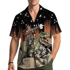 Bigfoot Riding Dinosaur Hawaiian Shirt picture