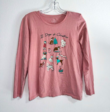 J.CREW 12 Dogs of Christmas Graphic Tee Pink Women’s XS Long Sleeve Crew Neck picture