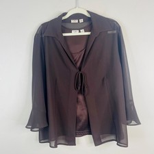 Vintage Y2K Bell Sleeve Top Womens XLarge Brown Party Elegant Faux 2 PC Blouse picture
