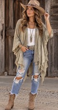 Young Threads Boho Duster W/Mixed Textures And Flowing Asymmetrical Hem, 2XL picture