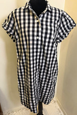 J.CREW Black/White Gingham Shirt Dress L Short Sleeve Collared Button G5834 picture