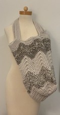 Crochet Shoulder Tote Bag Boho Granny Square Ivory Taupe Sparkle Unbranded picture