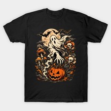 Vintage Spooky Ghost Pumpkin Gothic Halloween Graphic Unisex T-Shirt picture