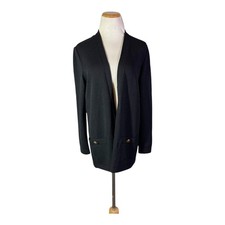Vintage St. John Basics Size S Open-Front Santana Knit Cardigan Jacket Black picture