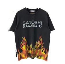 Satoshi Nakamoto Men's Black Graphic Flame Print Crew Neck Short Sleeve T-Shirt picture