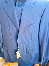 Canali Men’s Blue Solid Wool 2-Piece Suit Cupro Lined, Regular Fit 40R picture