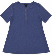 Torrid Size 2 NWT Blue Ribbed Henley Short Sleeve Tunic Top Button Front picture