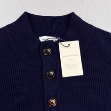 Peter Millar Crown Wool Cashmere Button Up Pullover Sweater Navy Blue Large $325 picture