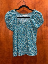 Madewell Scoopneck Puff-Sleeve Top Size 2 Blue Floral picture
