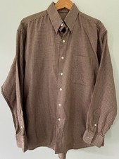 Vintage Burberry London Shirt Mens Large Brown Houndstooth Twill Made in USA picture