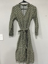 Zara Green Geometric Print Wrap Dress Women's Size M picture