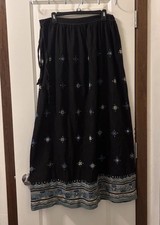 1980’s India Banjara Black Skirt, Aqua Embroidery Raj Mirrors. Boho Vintage picture
