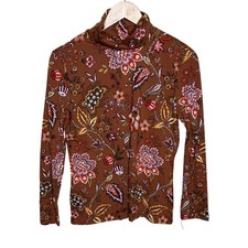 NWT Talbots Floral Paisley Print Turtle Neck Long Sleeve Top size Medium Brown picture