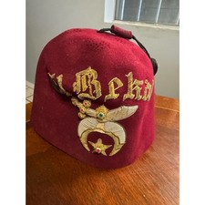 Vintage El Bekal Shriner Fez Mid-Century Egyptian Maroon Cap with Tassle picture