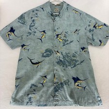 Columbia Sportswear Men's L Sailfish Marlin Map Camp Shirt 100% Cotton Fishing picture
