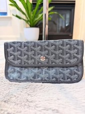 Goyard Monogram Chevron Canvas Pouch Clutch Snap Closure Gray Black AUTHENTIC picture