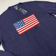 Polo Ralph Lauren Pullover Sweater Men XL Blue USA Flag Graphic Crew Neck Cotton picture