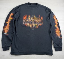 Vtg Harley Davidson Shirt Vegas Flames Sleeve Hits Nice Fade Y2K USA Made Mens M picture