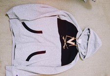 Champion Authentic Athleticwear Men's Gray Black Colorblock Fleece Hoodie L picture