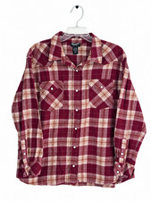 Wrangler Retro Women XL Burgundy Plaid Pearl Snap Western Shirt Lurex Cowgirl picture