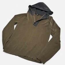 Express Mens Hooded Sweater Olive Green Charcoal Grey Zip Snap Neck Pullover L picture