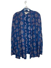 Vtg Adini Rayon open Front Jacket Sz M Blue Boho Medallion Print Duster Artsy  picture