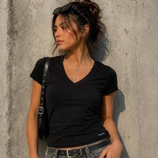 Calvin Klein Black Slim Fit V-Neck T-Shirt – Women's S Calvin Klein picture