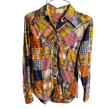 1970s Patchwork Plaid Western Shirt Handmade In Mexico Cotton Boho 9/10 Vintage picture