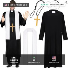 4 PCS Priest Costume for Men Include Robe Stole Plastic Cross Glasses for Adults picture