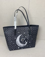 NWT CW451 City Tote Signature Canvas With Moon+Cat Halloween Holidays picture